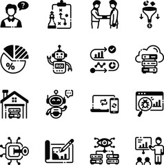 Set of Glyph Style Data Science Icons 
