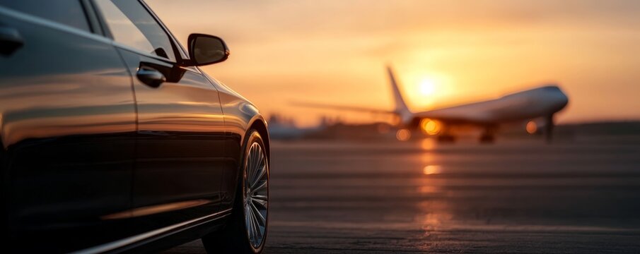 Opulent Arrival: VIP Travel Experience Showcased with Airport Runway Framed by Luxury Car Door