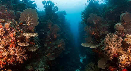 Obraz premium Spectacular coral reef ecosystem thrives in vibrant underwater scene with stunning marine life