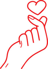 hand gesture, heart shape, simple line art, minimalist ,red outline, digital illustration