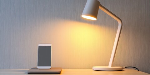 USB charging table lamp with phone stand on white background