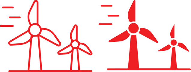 stylized, minimalist, geometric, wind turbine, energy, renewable, power, monochrome, red, modern, abstract