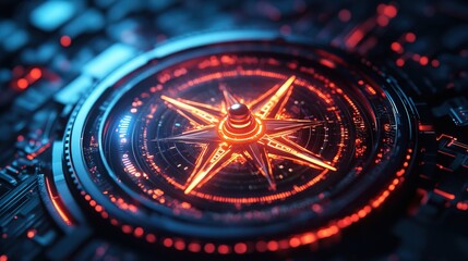 A digital wind compass glowing with futuristic energy 