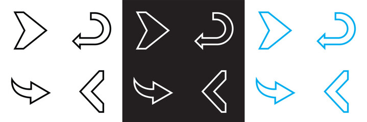 Arrow  vector icon.  black, white, and blue directional icons. Diverse arrow shapes. Vector for websites, mobile interfaces, presentations, banner, visual branding etc. Vector illustration. EPS 10