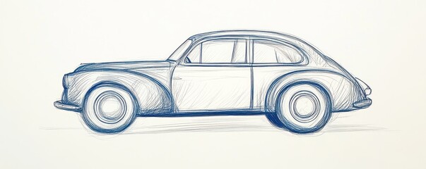 Hand-drawn doodle of a retro car, created in a freehand sketch style on a clean, minimalistic canvas.