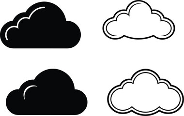 cloudy silhouette vector icon set, set of cloud icons, cloud computing icon, cloud computing concept on white background.