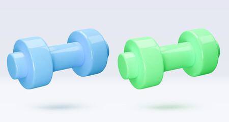 Blue and green Dumbbell Realistic icon, 3d render. Isolated on white backround. Sport And Fitness design set. Vector illustration for shop, flyer, banner, web, advertising, sale