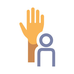 Obraz premium Volunteer Raising Hand Icon – Community Support, Help, and Participation Symbol