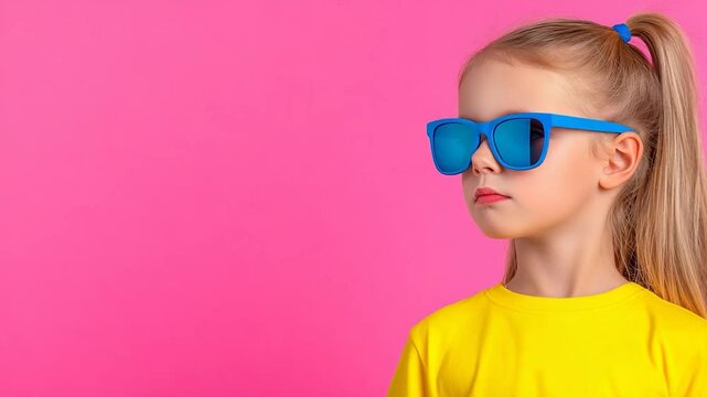Cool Girl With Sunglasses on Pink Background