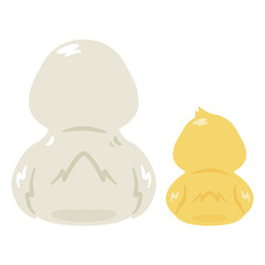 お座りしたアヒルとヒナの後ろ姿イラストセット