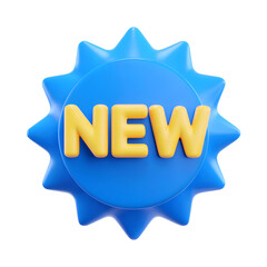 3d new blue badge icon isolated on transparent background. 3d rendering Cartoon plastic style. PNG file, cut out