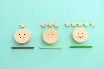 Concept image of five star rating. Idea of quality and customer satisfaction