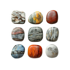 Collection of Nine Polished Tumbled Stones with Varied Colors and Patterns