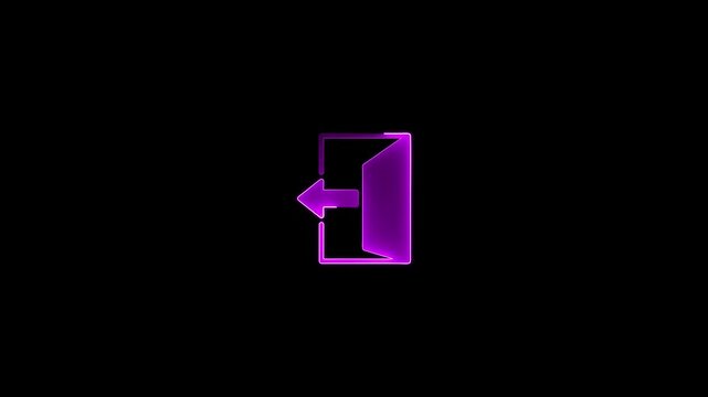 glowing neon logout icon animation black background. 4K Video motion graphic animation.