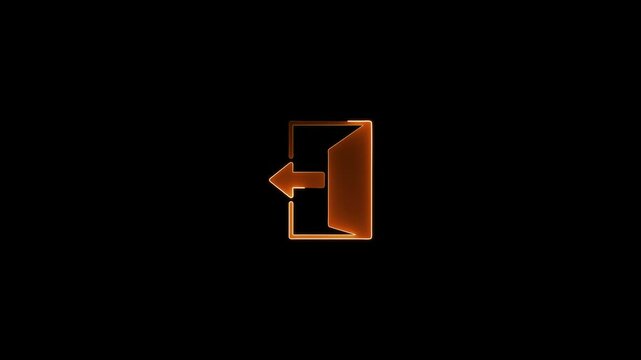 glowing neon logout icon animation black background. 4K Video motion graphic animation.