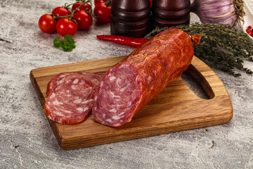Italian pork Salchichon sausage with slices