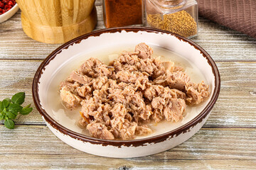 Canned tuna fish in the bowl
