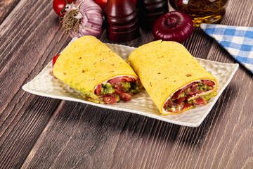 Burrito with tuna and vegetables wrap