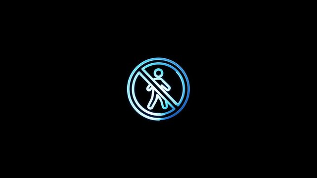 glowing neon no trespassing icon animation black background. 4K Video motion graphic animation.