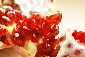 Close-up of Fresh Red Pomegranate Seeds with Vibrant Color and Texture