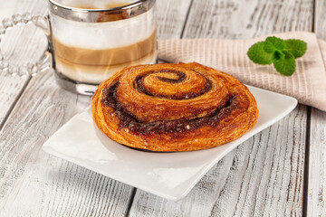 Homemade cinnabon swirl pastry with cinnamon