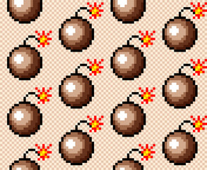 The seamless pixel background with bombs.
