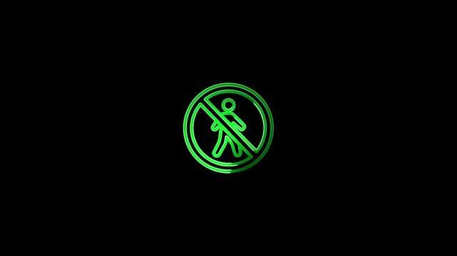 glowing neon no trespassing icon animation black background. 4K Video motion graphic animation.