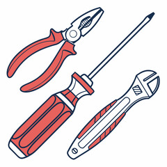 Vector illustration of toolkit with screwdriver, pliers, and circuit parts, isolated on transparent background
