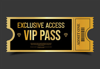 Concert, party or festival gold VIP pass design template admit design template 