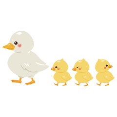 横向きアヒルの親子イラスト