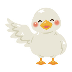片手を上げた笑顔のアヒルイラスト