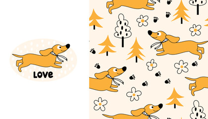Seamless pattern of cute dachshund