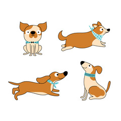 Cute happy dogs vector set