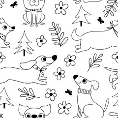 Childish seamless pattern with dogs