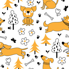 Seamless pattern with funny dogs
