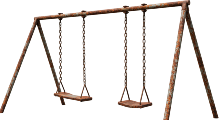 Rusty Old Metal Swing Set Abandoned Playground Weathered Chains Two Seats Outdoor