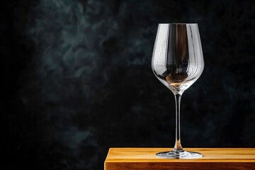 Elegant crystal wine glass with intricate cut patterns on wooden surface, illuminated by warm golden light for a sophisticated ambiance