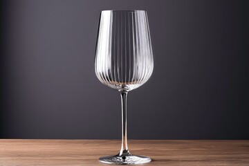 Elegant crystal wine glass with intricate cut patterns on wooden surface, illuminated by warm golden light for a sophisticated ambiance
