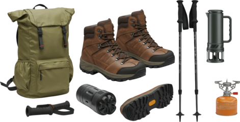 Hiking Gear Boots Backpack Trekking Poles Camping Stove and Accessories