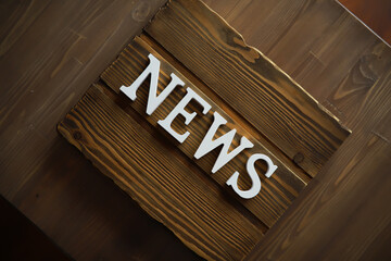 Wooden Signboard with News Text on Rustic Wooden Background Displaying Latest News Update