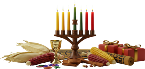 Kwanzaa Celebration Kinara Corn Gifts and Symbolic Elements of the Harvest Festival
