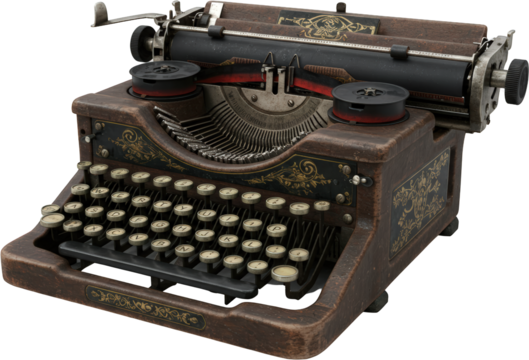 Antique Vintage Brown Wooden Typewriter Machine Retro Writing Device Old Classic Office Equipment