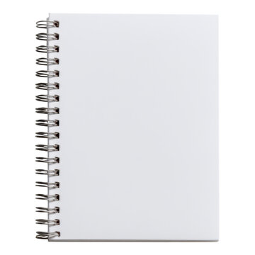 A blank spiral-bound notebook with white pages.