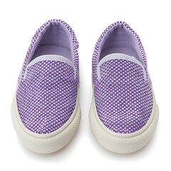 Two purple dotted pattern casual slip-on shoes on isolated white background