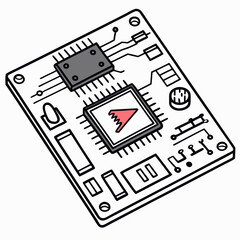 Vector illustration of motherboard with a damaged chip highlighted, isolated on transparent background
