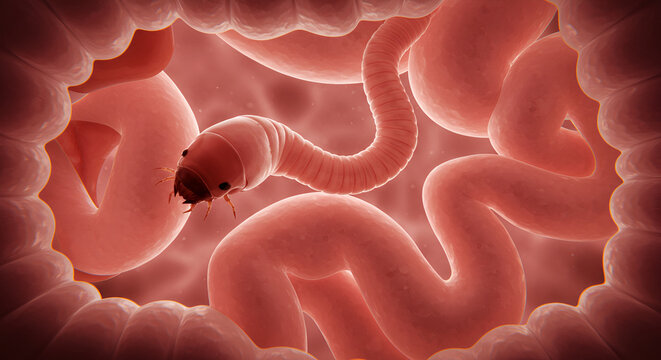 Ascaris lumbricoides adult worm in small intestine