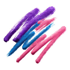 Vibrant brush strokes in purple, blue, and pink create a bold artistic pattern with a textured appearance.