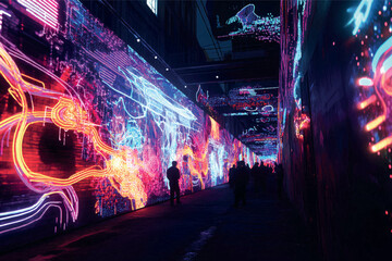 Neon Cityscape Tunnel with AI Art