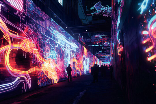 Neon Cityscape Tunnel with AI Art