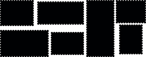 Set of frames with zigzag edge, scallop edge shape. Rectangular, round, Isolated elements for design of text box, badge, 